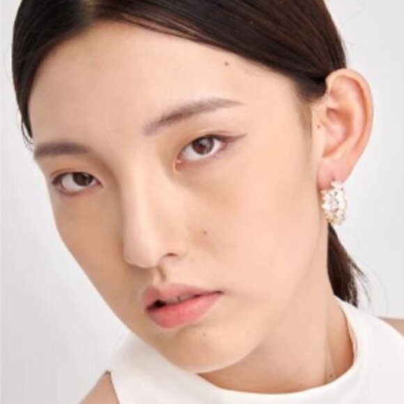 Silver Plated Copper with Cubic Zirconia Hoop Earrings - Picture 4 of 6